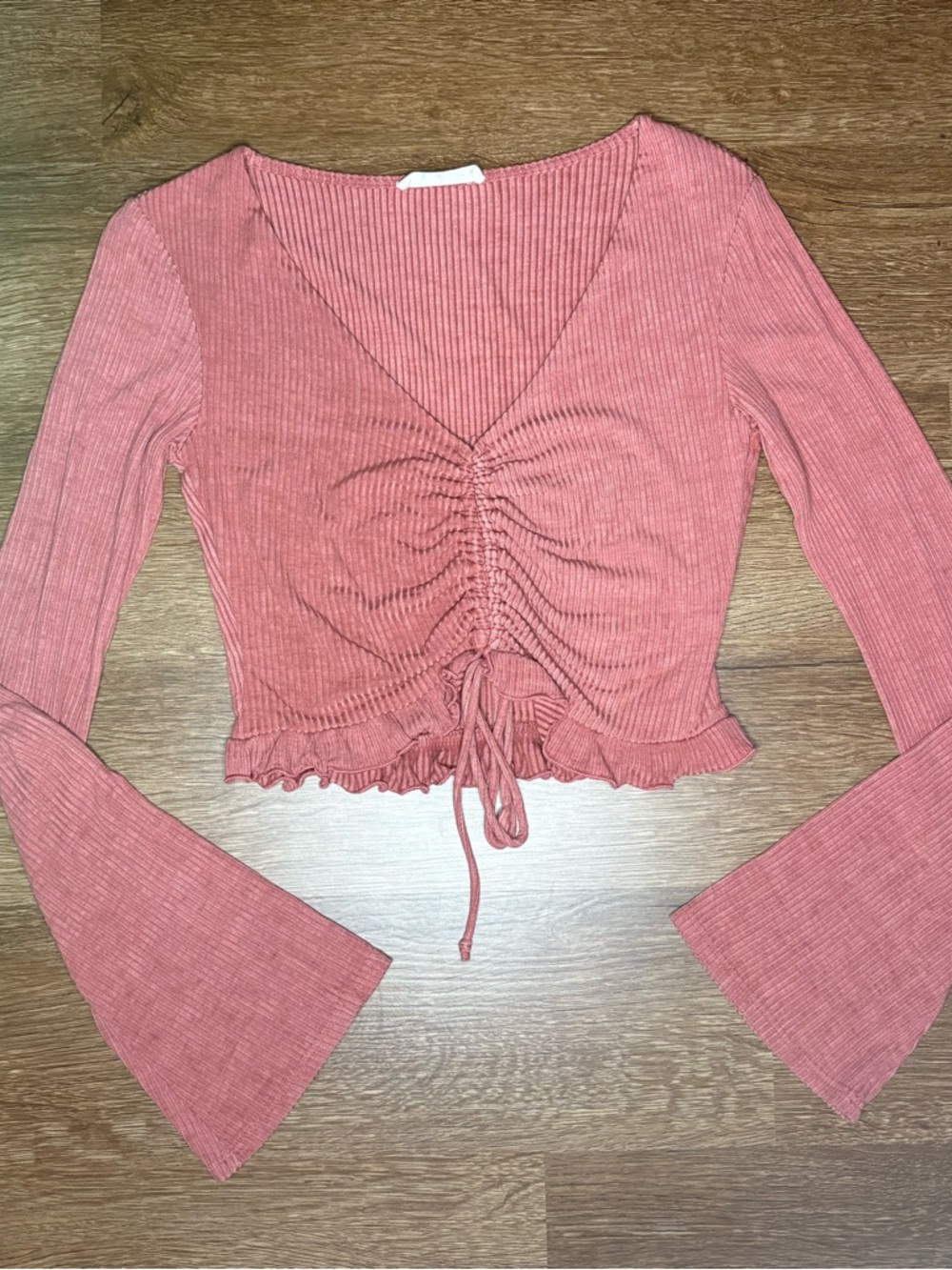 Pink Long Sleeve Ruched Crop Top size S